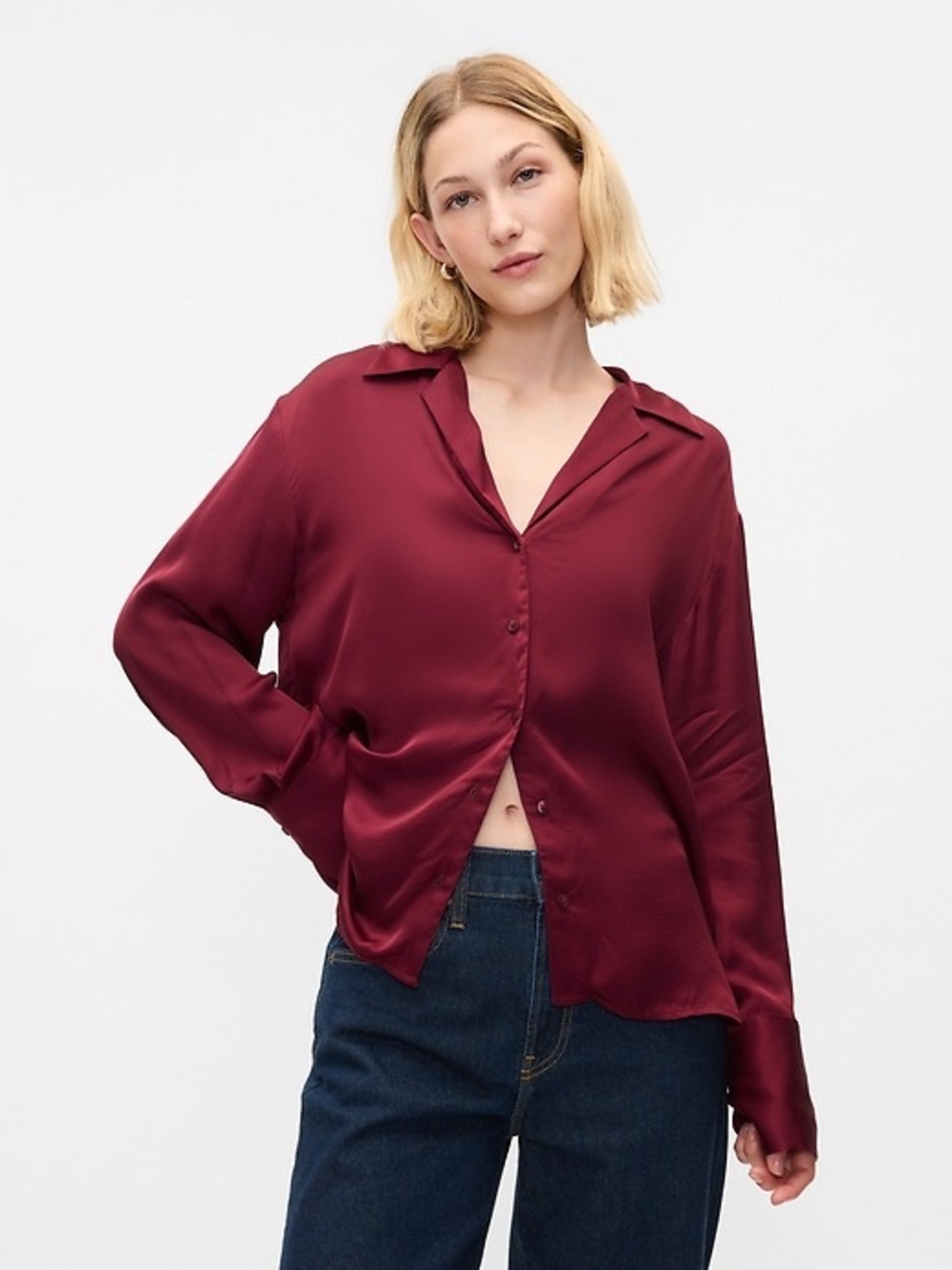 Gap Women's Satin Relaxed Shirt - Burgundy